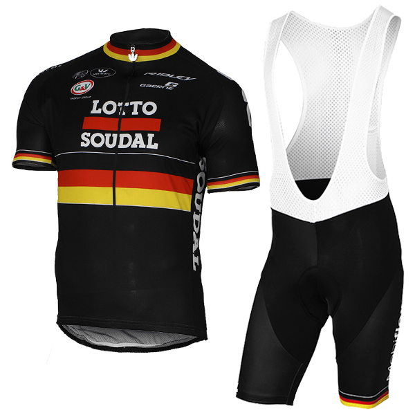 2017 LOTTO SOUDAL Germany Schwarz Fahrradbekleidung Satz Radtrikot Kurzarm+Kurz Trägerhose