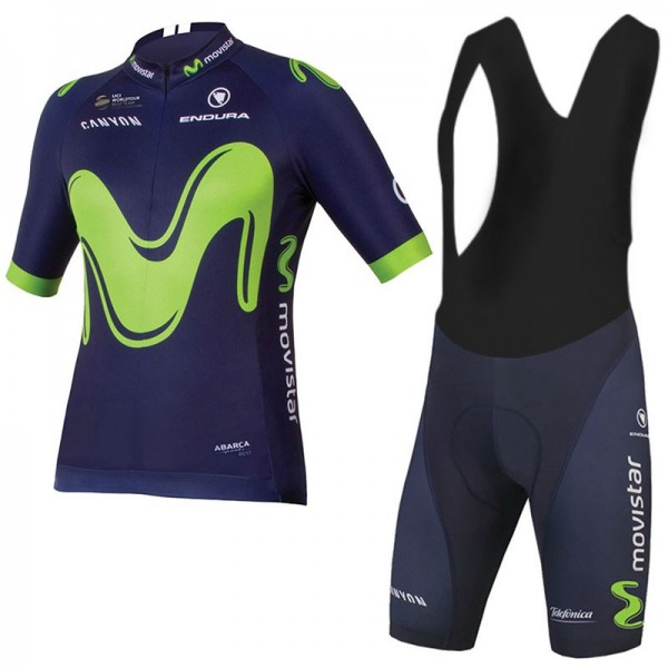 2017 Movistar Fahrradbekleidung Satz Radtrikot Kurzarm+Kurz Trägerhose