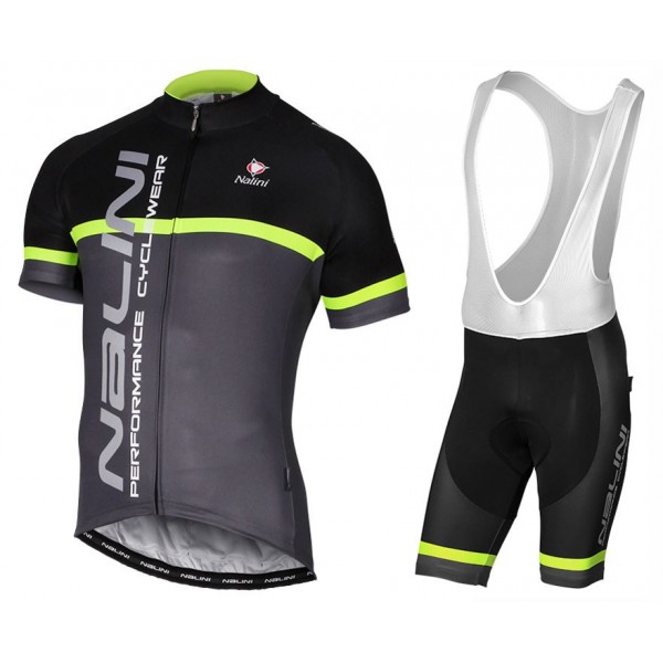 2017 Nalini PRO Brivio Schwarz-Gris Fahrradbekleidung Satz Radtrikot Kurzarm+Kurz Trägerhose