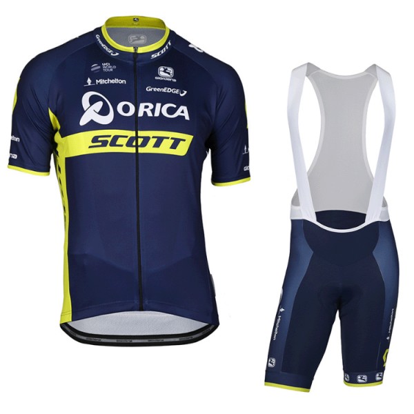 2017 Orica Scott Fahrradbekleidung Satz Radtrikot Kurzarm+Kurz Trägerhose