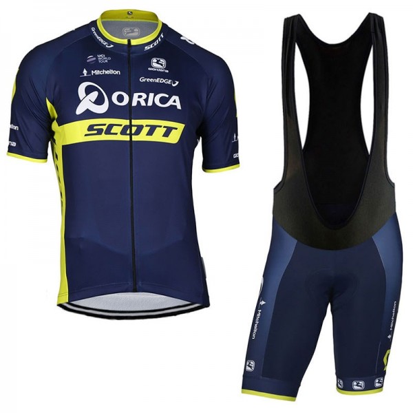 2017 Orica Scott Fahrradbekleidung Satz Radtrikot Kurzarm+Kurz Trägerhose Schwarz