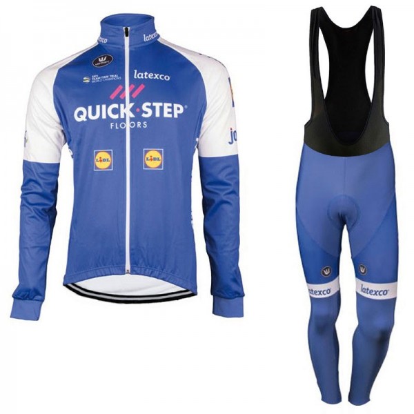 Quick Step Floors 2017 Pro Fahrradbekleidung Satz Radtrikot Langarm+Lang Trägerhose Schwarz