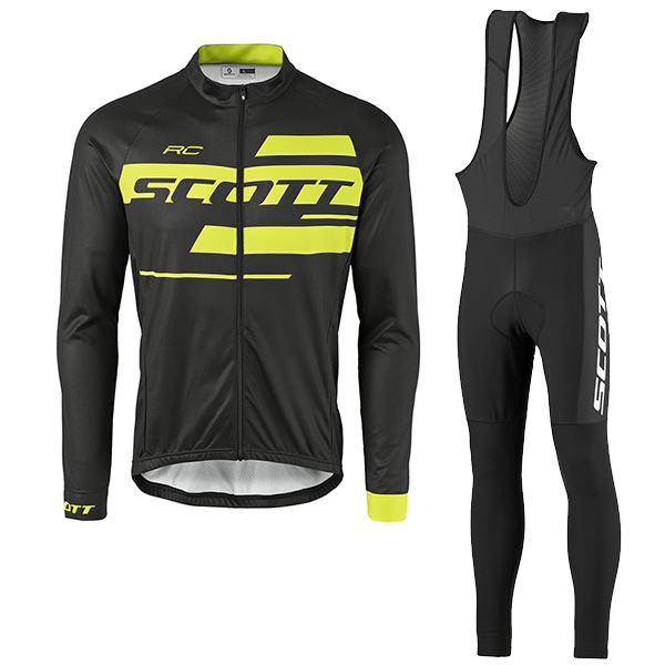 2017 Scott Rc Schwarz-Gelb Fahrradbekleidung Satz Radtrikot Langarm+Lang Trägerhose