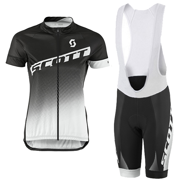 2017 Scott Damen Schwarz Weiß Fahrradbekleidung Satz Radtrikot Kurzarm+Kurz Trägerhose