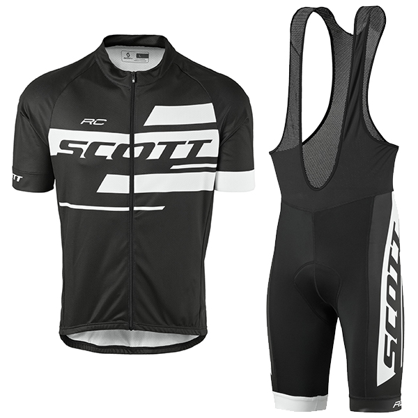 2017 Scott Rc Schwarz-Weiß Fahrradbekleidung Satz Radtrikot Kurzarm+Kurz Trägerhose