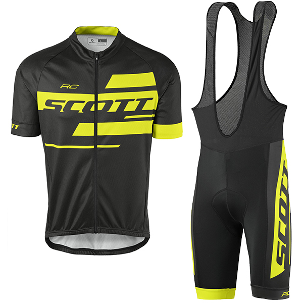 2017 Scott Rc Schwarz Gelb Fahrradbekleidung Satz Radtrikot Kurzarm+Kurz Trägerhose
