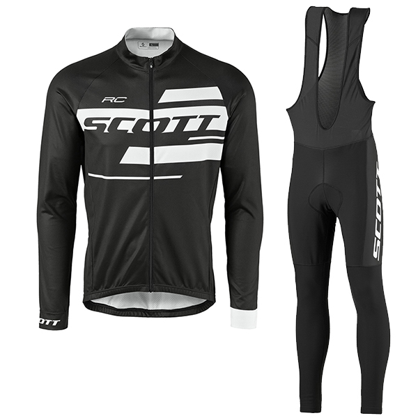 2017 Scott Rc Schwarz-Weiß Fahrradbekleidung Satz Radtrikot Langarm+Lang Trägerhose