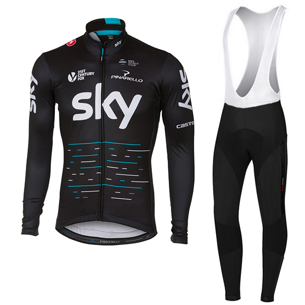 Sky Pro Schwarz 2017 Fahrradbekleidung Satz Radtrikot Langarm+Lang Trägerhose