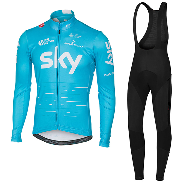 Sky Pro 2017 Blau Fahrradbekleidung Satz Radtrikot Langarm+Lang Trägerhose