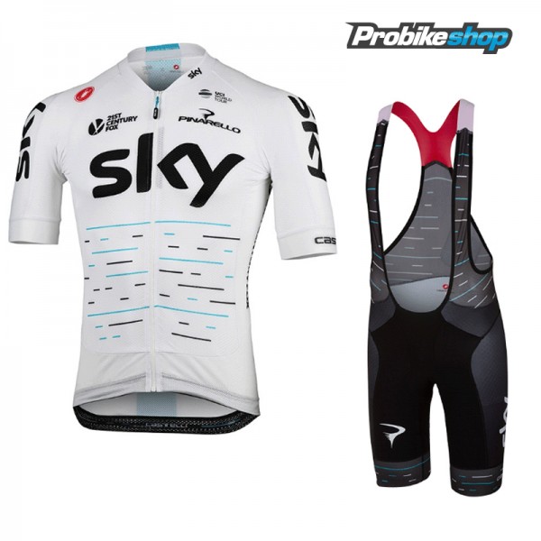 Sky Team Tour De France Set 2017 Fahrradbekleidung Satz Radtrikot Kurzarm+Kurz Trägerhose Schwarz