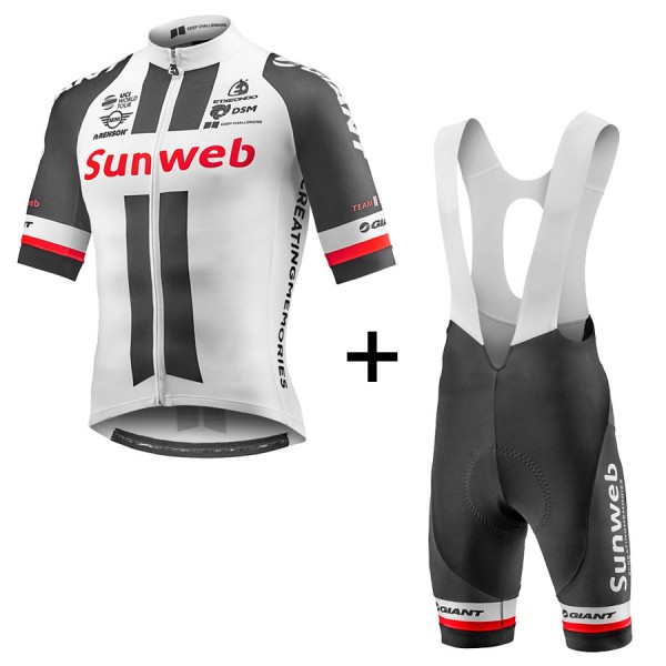 2017 Sunweb Pro Weiß Fahrradbekleidung Satz Radtrikot Kurzarm+Kurz Trägerhose