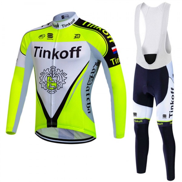 2017 Tinkoff Gelb Fahrradbekleidung Satz Radtrikot Langarm+Lang Trägerhose