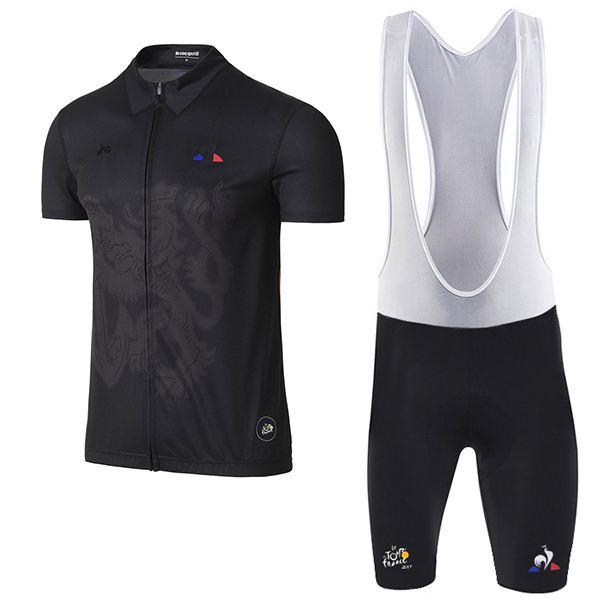 2017 Tour de France Schwarz Fahrradbekleidung Satz Radtrikot Kurzarm+Kurz Trägerhose