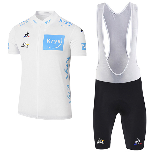 2017 Tour de France Weiß Fahrradbekleidung Satz Radtrikot Kurzarm+Kurz Trägerhose